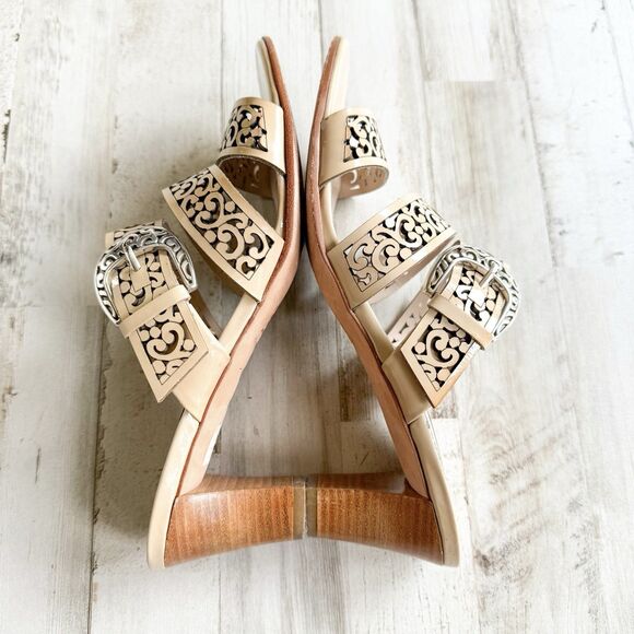 BRIGHTON Tinsel Leather Strappy High Heel Open Toe Beige Sandals Womens Size 7.5 - Picture 7 of 16
